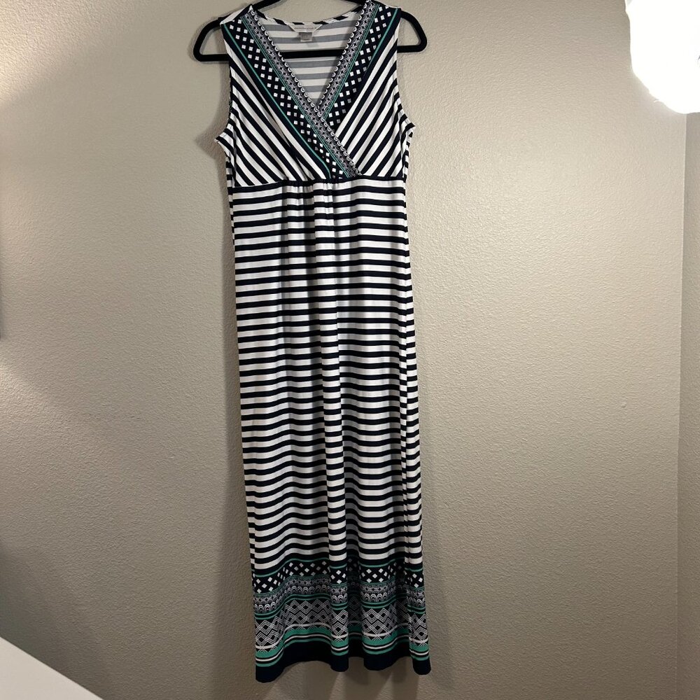 Women's Christopher & Banks V-Neck Maxi Striped Summer Dress Size: S